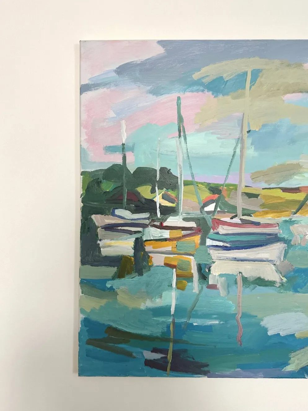 Huile sur toile port aux voiliers