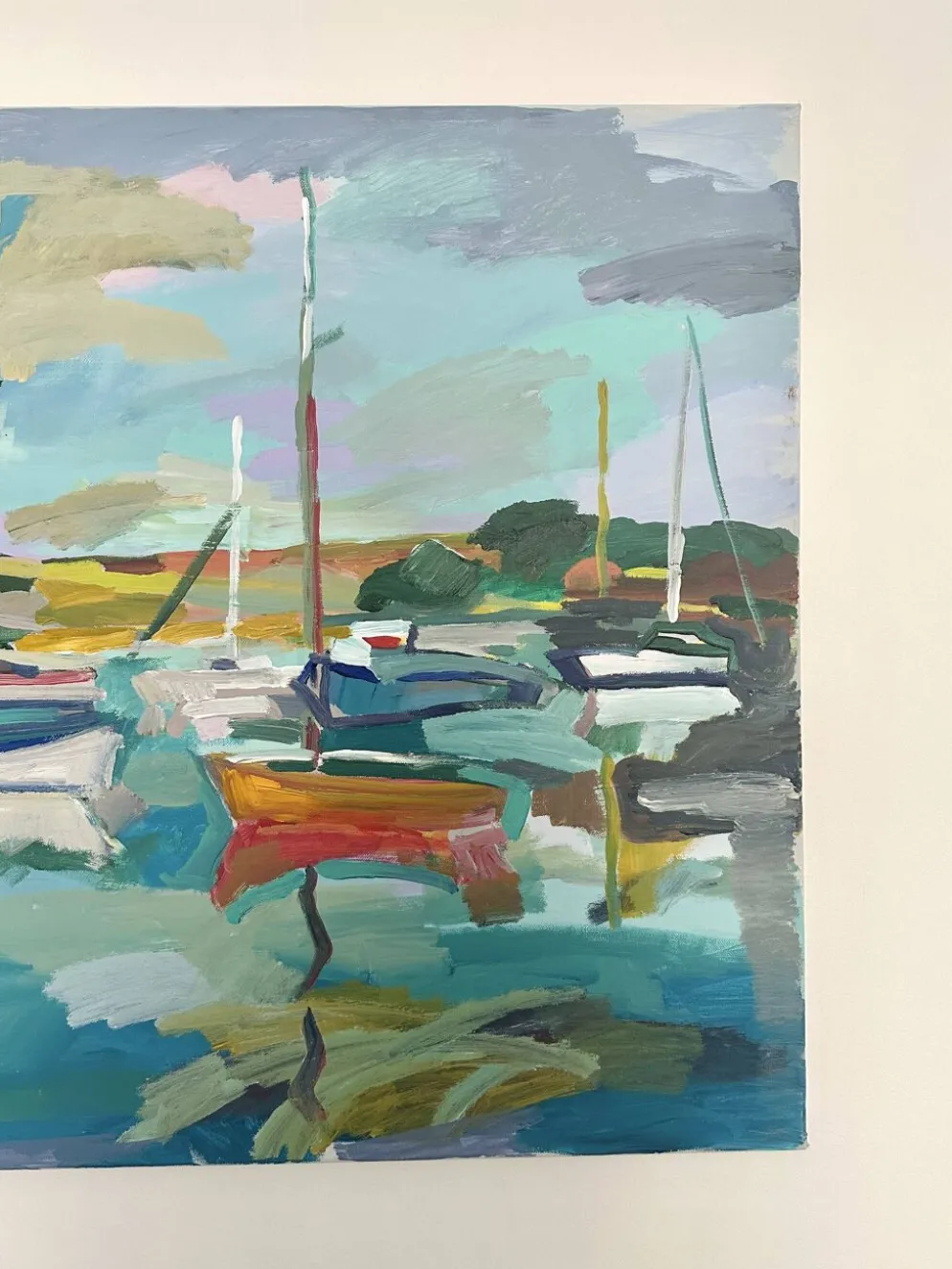 Huile sur toile port aux voiliers