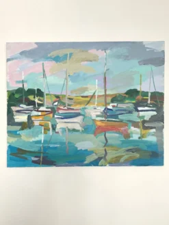 Huile sur toile port aux voiliers