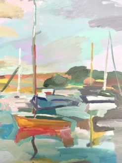 Huile sur toile port aux voiliers