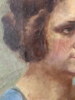 Huile sur toile portrait ancien décoration campagne bohème