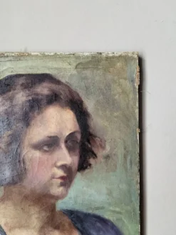 Huile sur toile portrait ancien décoration campagne bohème