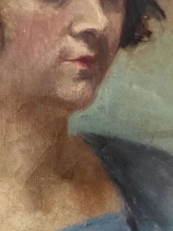 Huile sur toile portrait ancien décoration campagne bohème