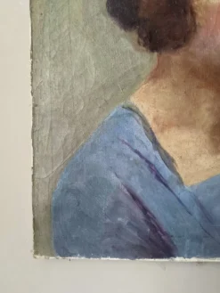 Huile sur toile portrait ancien décoration campagne bohème
