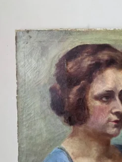 Huile sur toile portrait ancien décoration campagne bohème