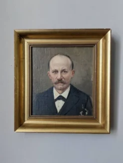 Huile sur toile portrait ancien cadre en bois doré décoration campagne