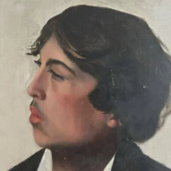 Huile sur toile portrait de jeune homme de qualité de profil fin XIXe