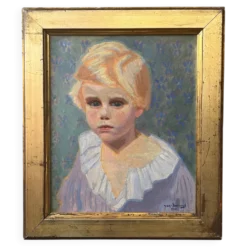 Huile sur toile, portrait d’enfant signé J. Bertrand début XXème