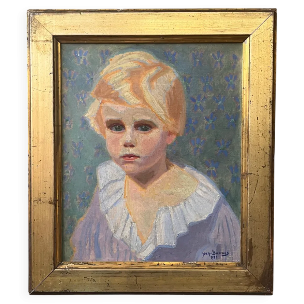 Huile sur toile, portrait d’enfant signé J. Bertrand début XXème
