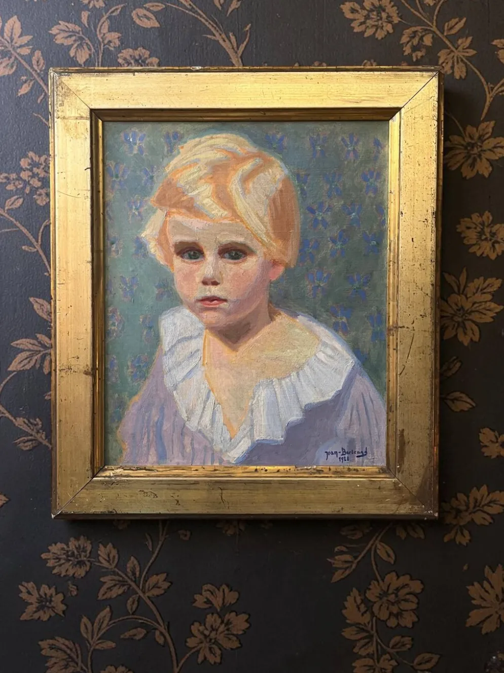 Huile sur toile, portrait d’enfant signé J. Bertrand début XXème