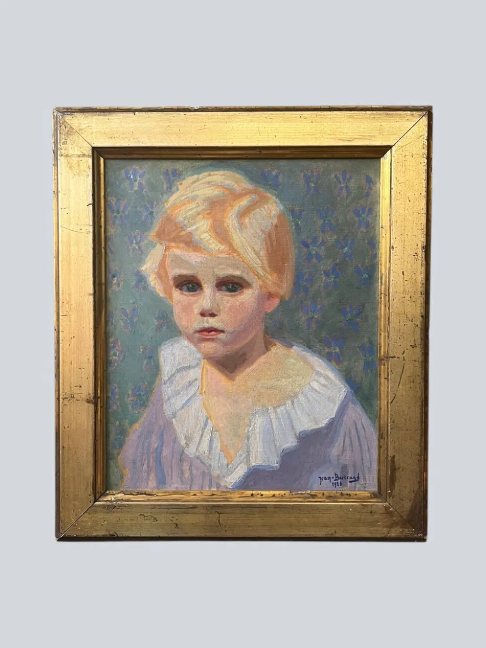 Huile sur toile, portrait d’enfant signé J. Bertrand début XXème