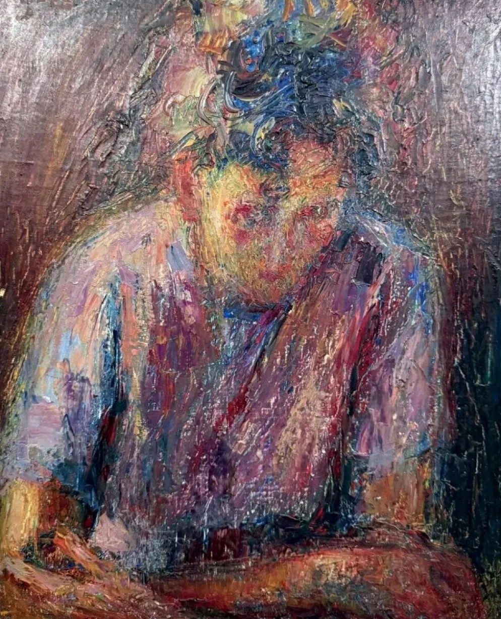 Huile sur toile – Portrait expressionniste d'une jeune femme – XXᵉ siècle