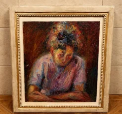 Huile sur toile – Portrait expressionniste d'une jeune femme – XXᵉ siècle