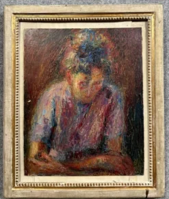 Huile sur toile – Portrait expressionniste d'une jeune femme – XXᵉ siècle