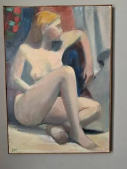 Huile sur toile portrait tableau contemporain tons pastel