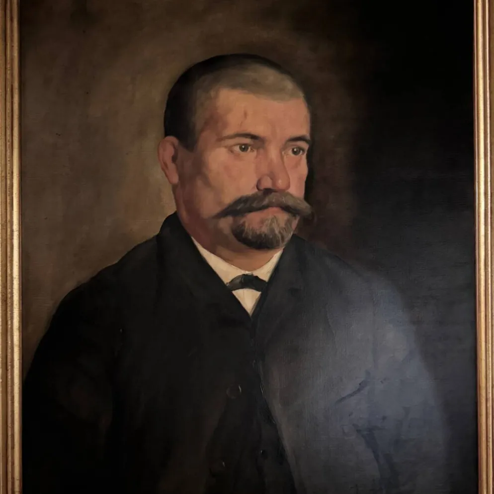 Huile sur toile portrait XIXe 1888 homme portant moustache par J. Abrol