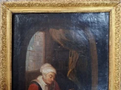 Huile sur toile – Scène de genre, XVIIIᵉ