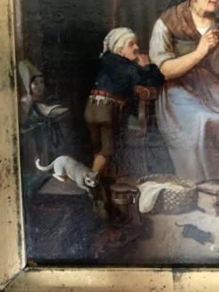 Huile sur toile, scène d’intérieur