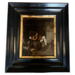 Huile sur toile, scène d’intérieur
