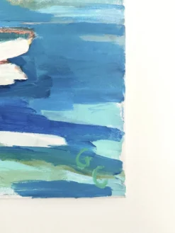 Huile sur toile signée, port de pêche aux barques colorées