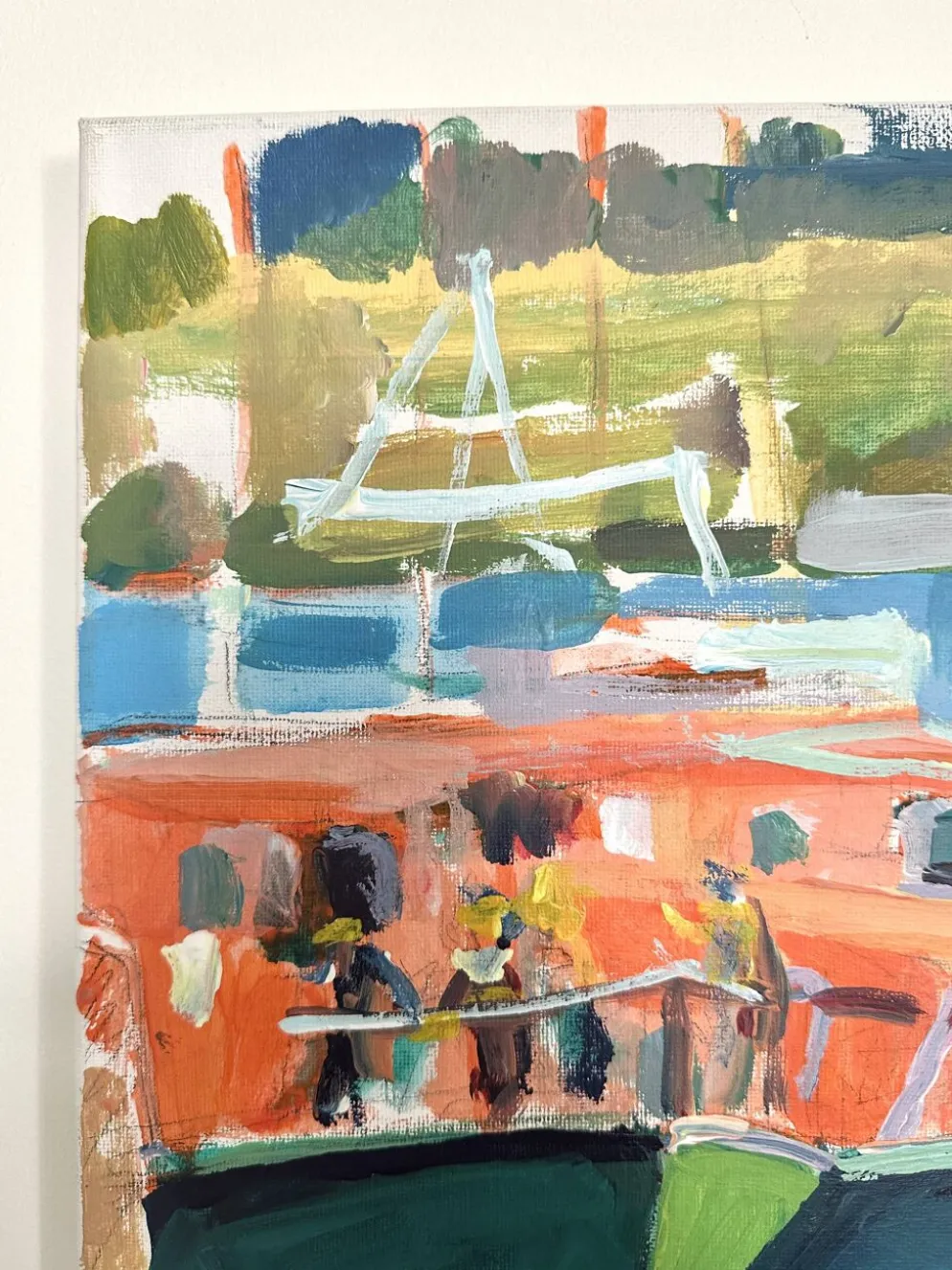Huile sur toile signée, port de pêche aux barques colorées