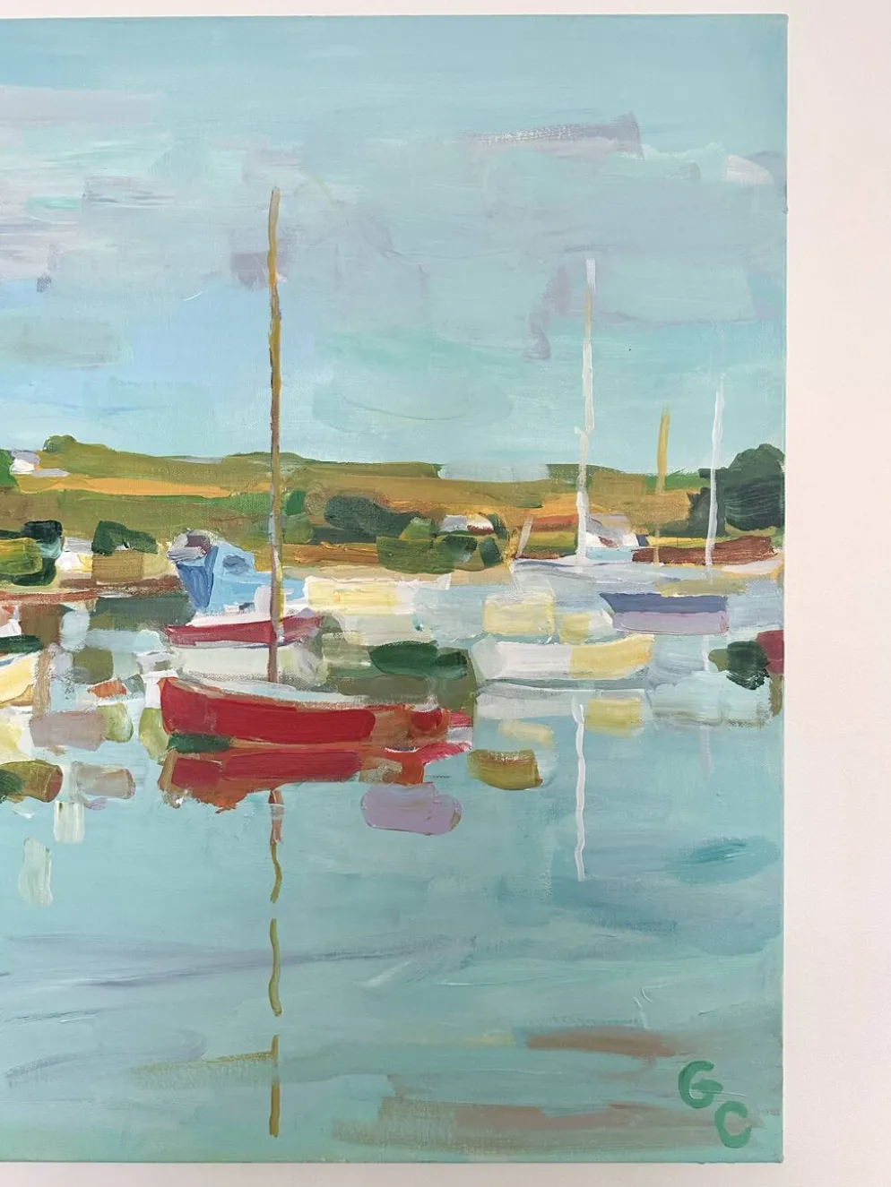 Huile sur toile signée, port de plaisance