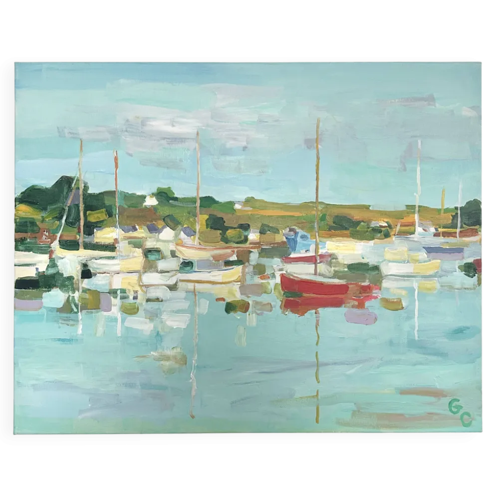 Huile sur toile signée, port de plaisance