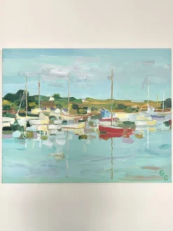 Huile sur toile signée, port de plaisance