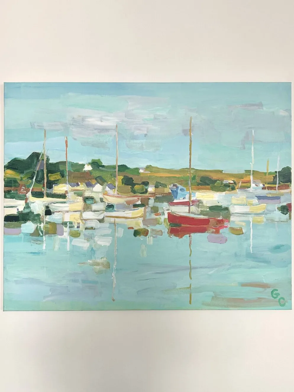 Huile sur toile signée, port de plaisance