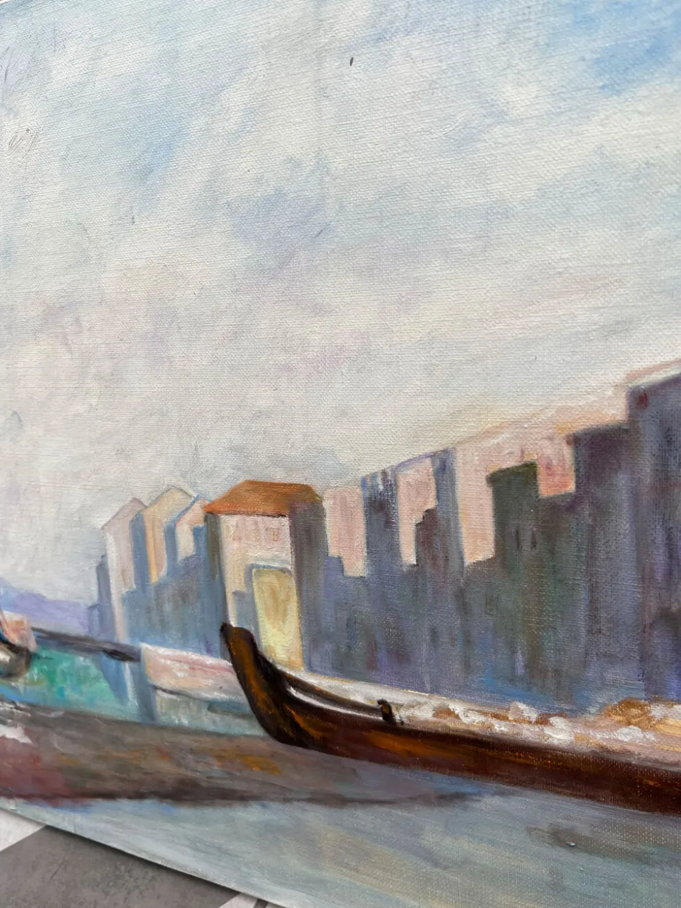 Huile sur toile « un petit port tranquille » années 80