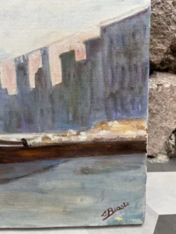 Huile sur toile « un petit port tranquille » années 80
