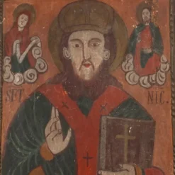 Icône ancienne Saint Nicolas, tempera sur panneau, Roumanie, XIXe siècle