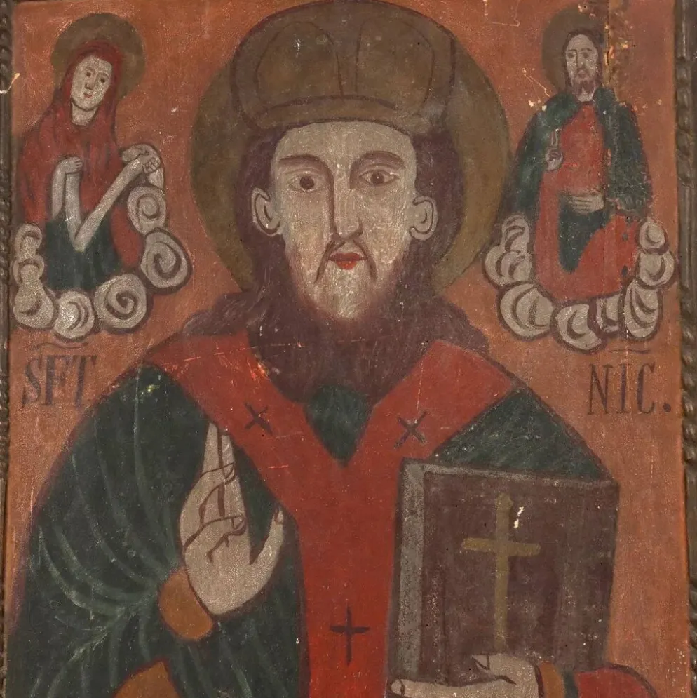 Icône ancienne Saint Nicolas, tempera sur panneau, Roumanie, XIXe siècle