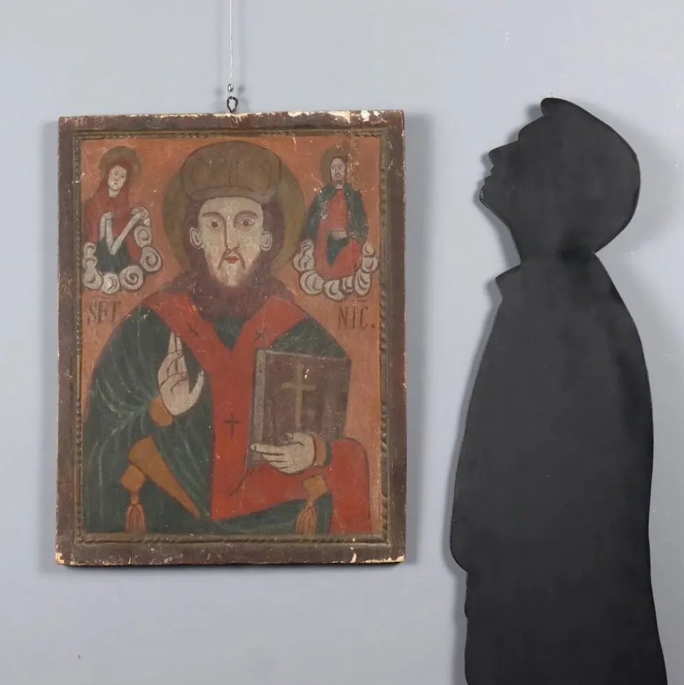 Icône ancienne Saint Nicolas, tempera sur panneau, Roumanie, XIXe siècle