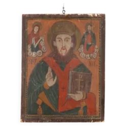 Icône ancienne Saint Nicolas, tempera sur panneau, Roumanie, XIXe siècle