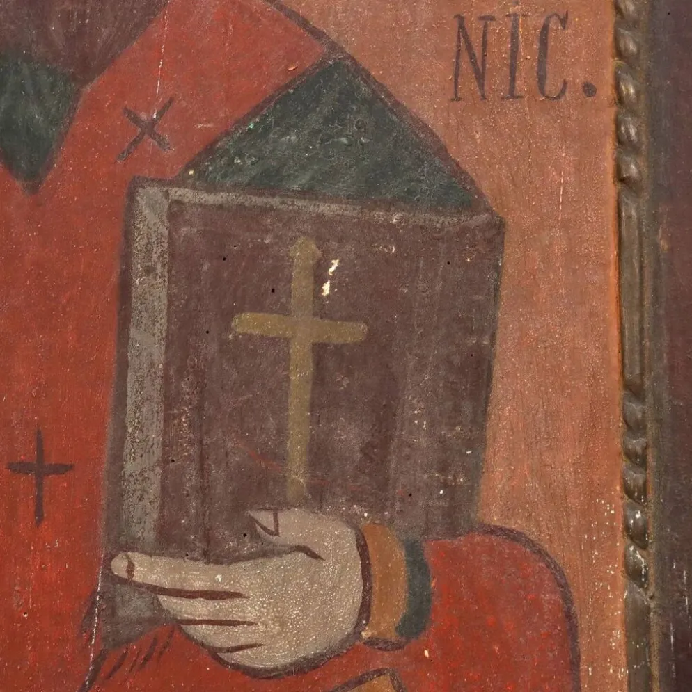 Icône ancienne Saint Nicolas, tempera sur panneau, Roumanie, XIXe siècle