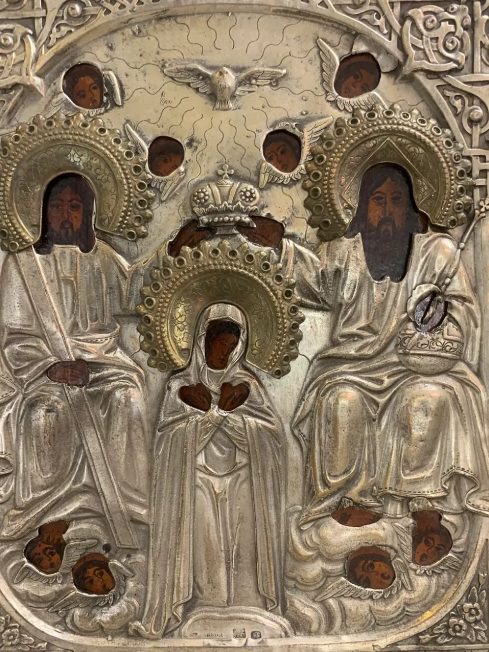 Icône « Couronnement de la Mère de Dieu » en argent, début XIXe siècle