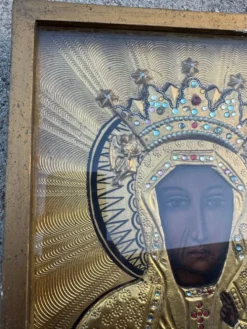 Icône peinte et métal repoussé, Pologne début 20ème