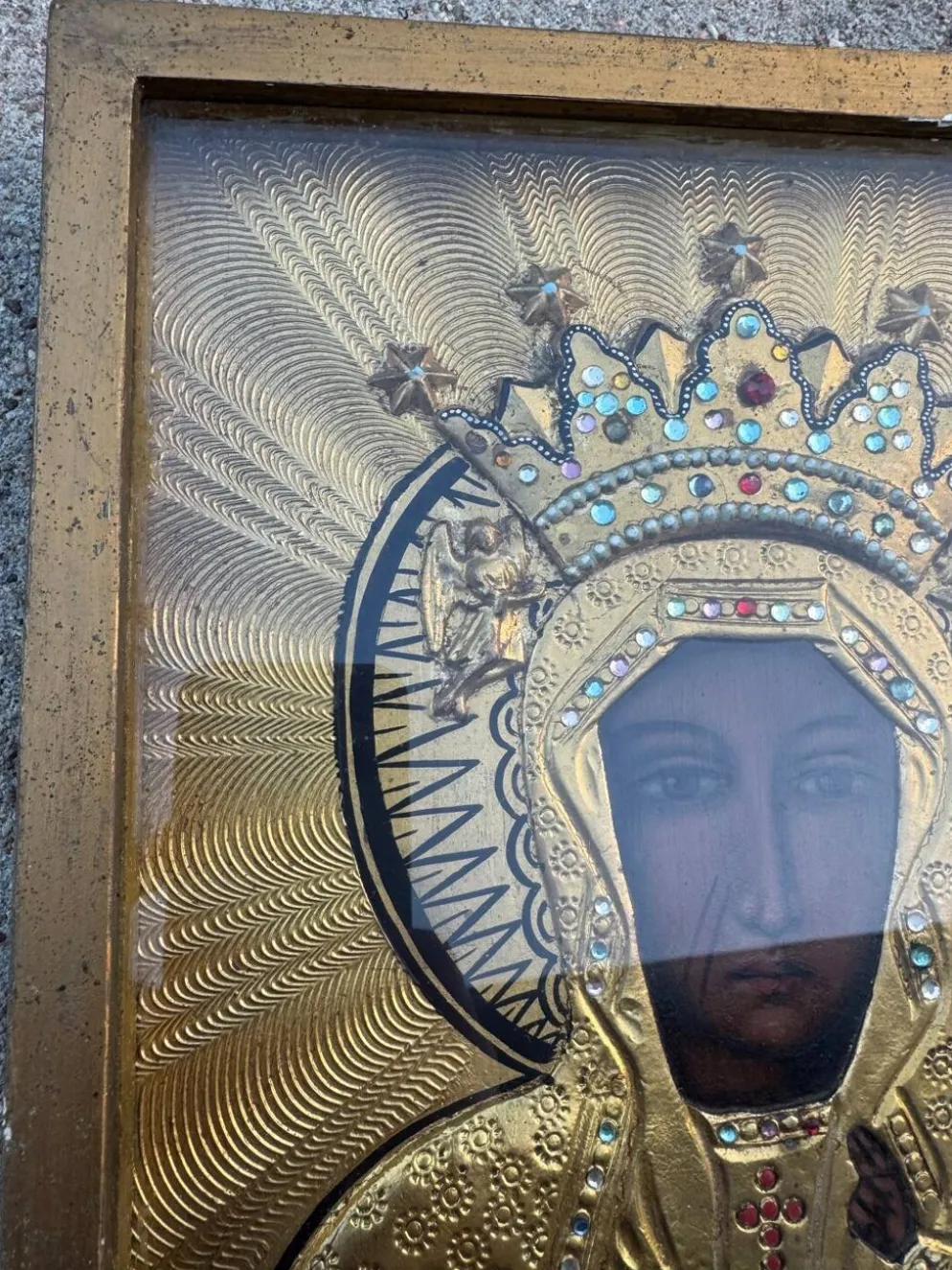 Icône peinte et métal repoussé, Pologne début 20ème