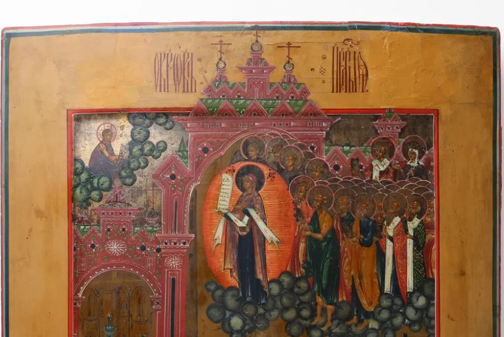 Icône russe « Intercession de la Mère de Dieu », Russie, vers 1900