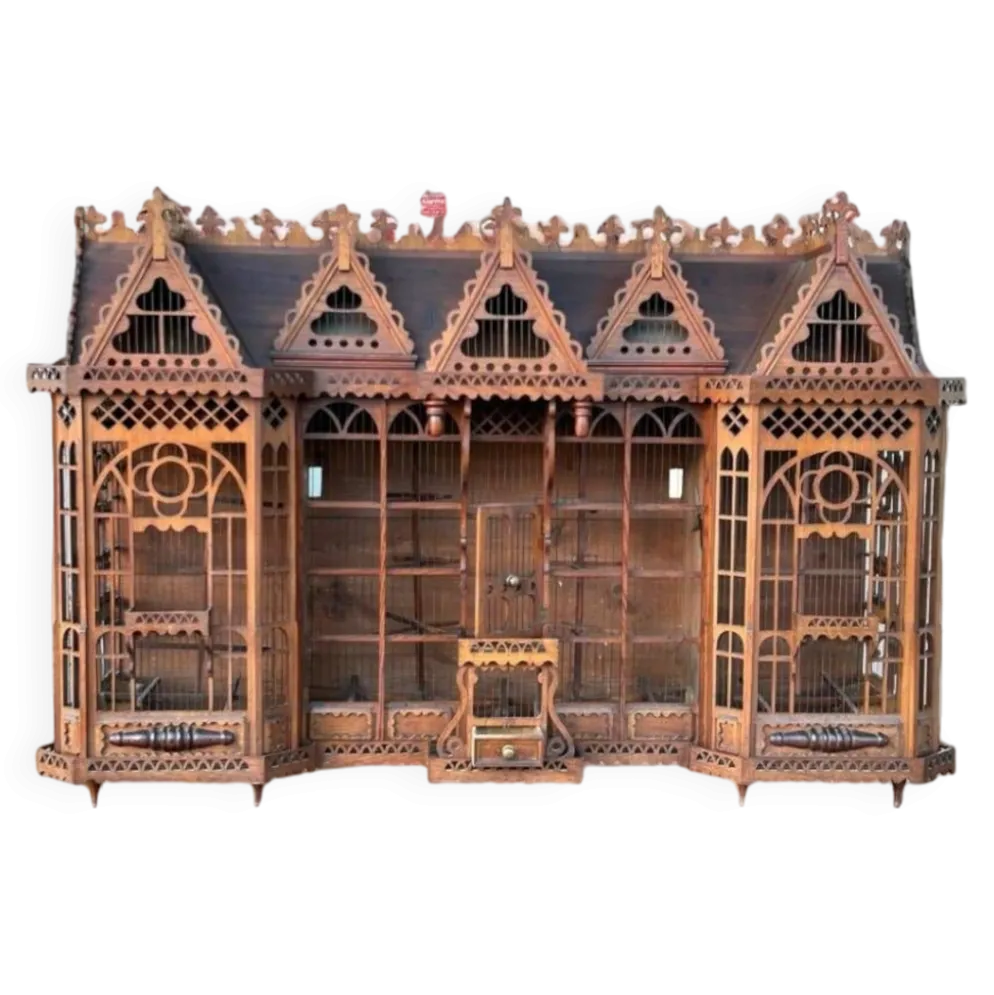 Importante cage à oiseaux - volière figurant une maison début xxème l 158 cm