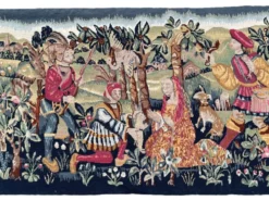 Importante tapisserie à la main Vie médiévale XXème