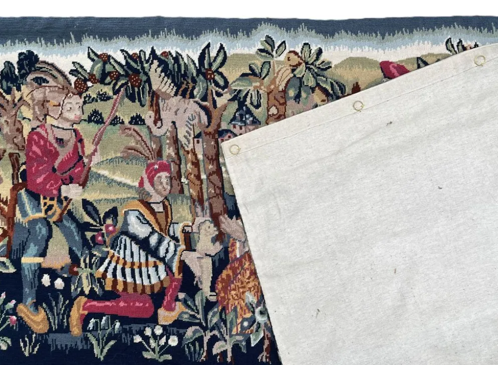 Importante tapisserie à la main Vie médiévale XXème
