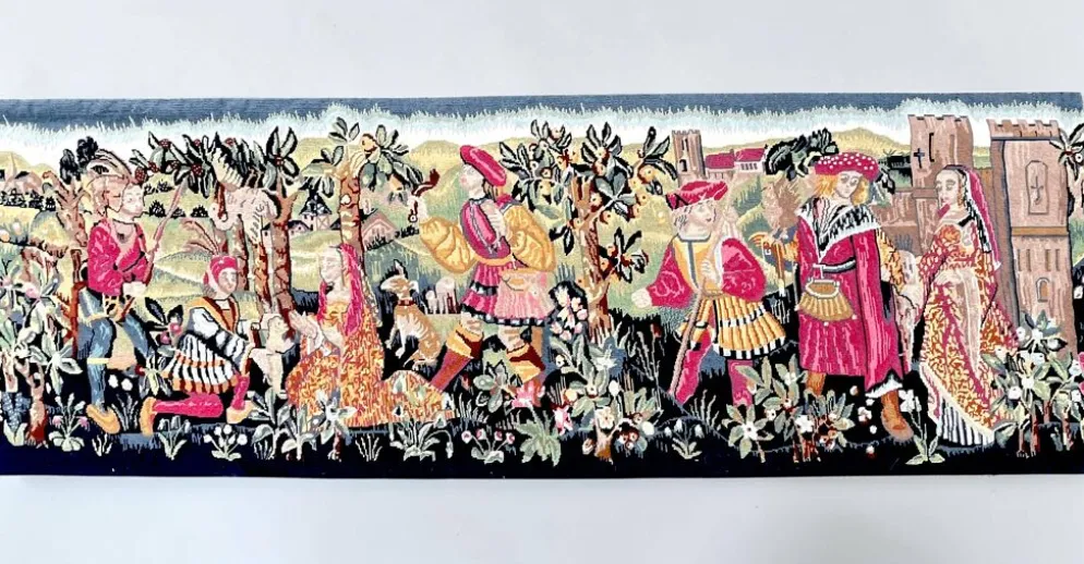 Importante tapisserie à la main Vie médiévale XXème