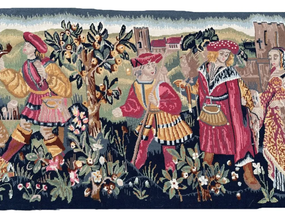 Importante tapisserie à la main Vie médiévale XXème