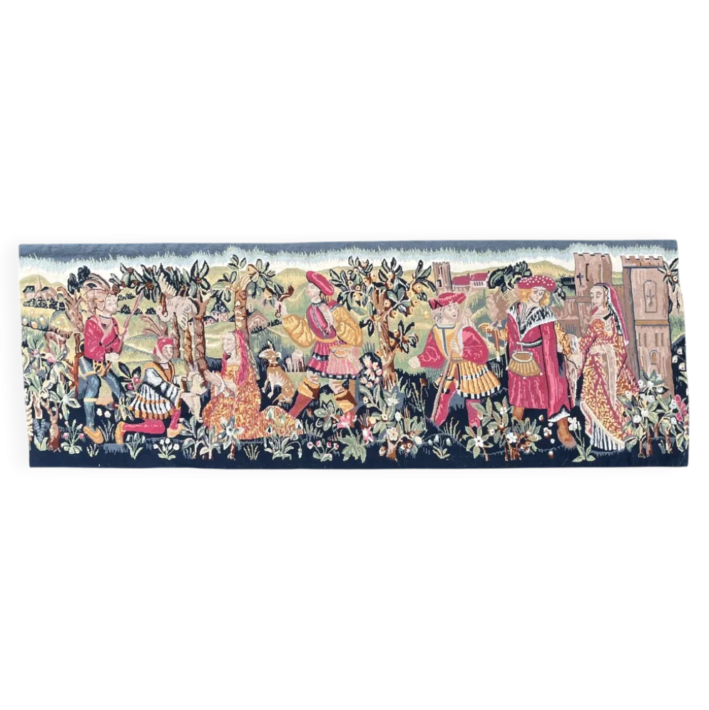Importante tapisserie à la main Vie médiévale XXème