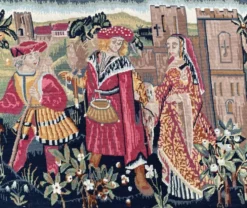 Importante tapisserie à la main Vie médiévale XXème