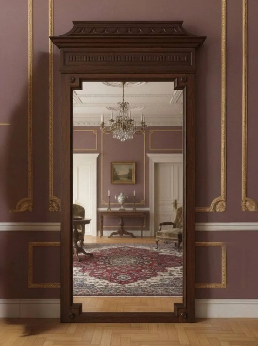Important miroir trumeau Henri II chêne massif XIXème