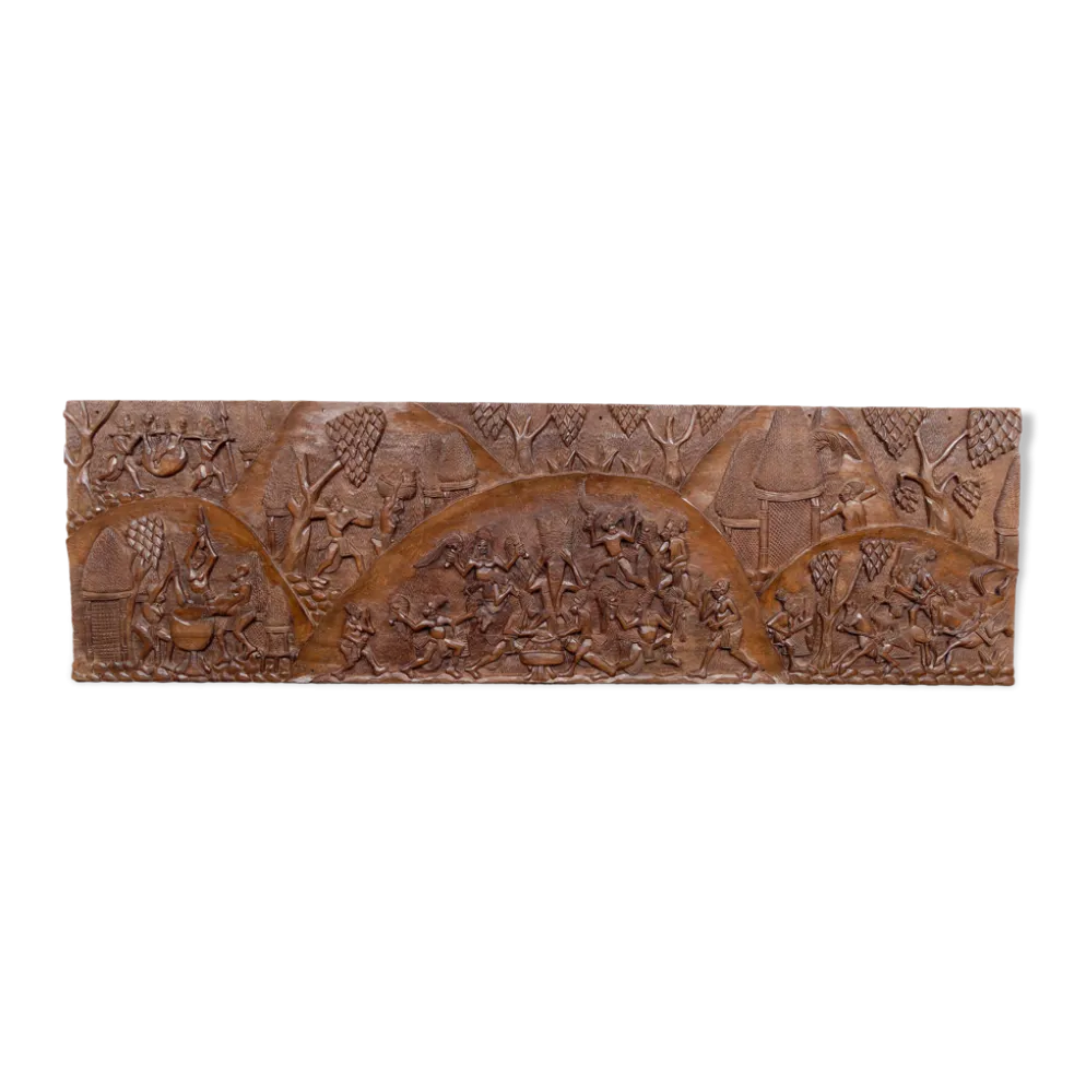Important Panneau Monoxyle, Bas-Relief Bamoun, Cameroun, Circa 1960