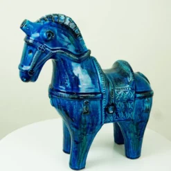 Italienisches Keramikpferd Rimini Blu aus der Jahrhundertmitte von Aldo Londi für Bitossi